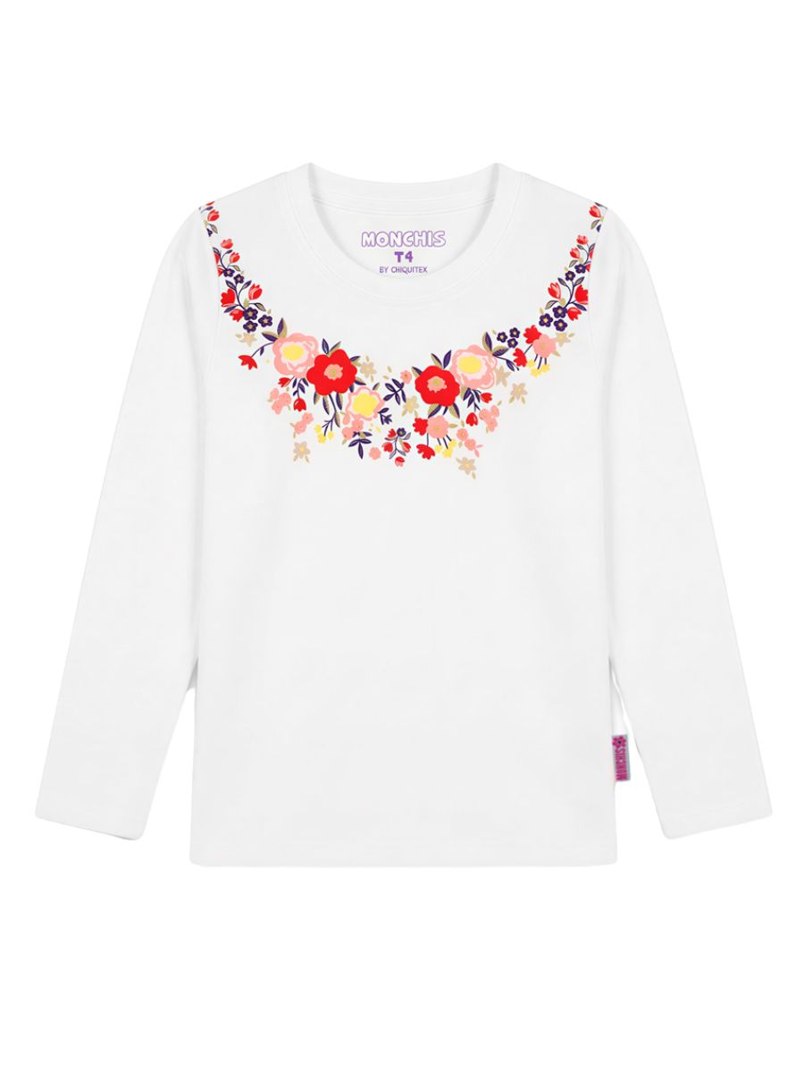 Polo Manga Larga Flores para niños – color Blanco