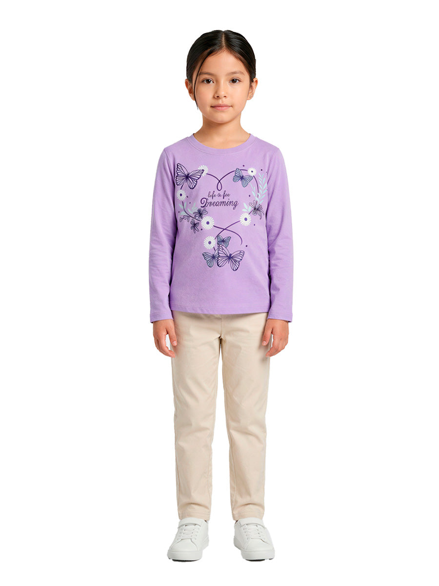 Polo Manga Larga Mariposa para niños – color Lila, detalle 1