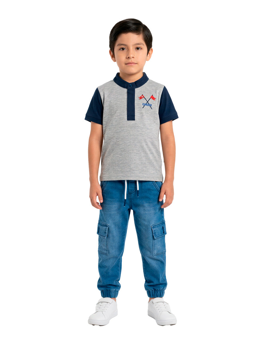 Jogger Jean Cargo para niños – color Celeste, detalle 1