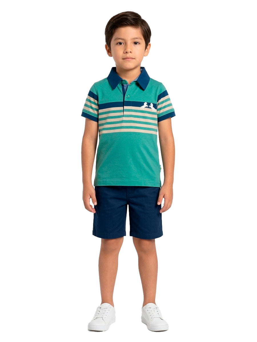 Polo Manga Corta Caballito para niños – color Verde Olivo, detalle 1