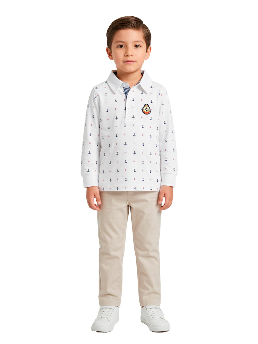 Polo Manga Larga Ancla – color Blanco, detalle 1