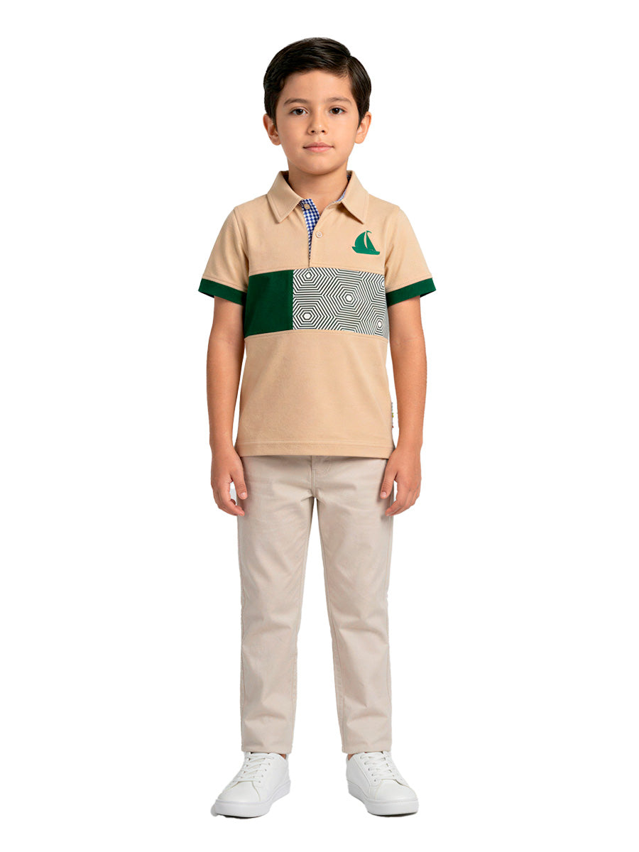 Polo Manga Corta Velero para niños – color Beige, detalle 1