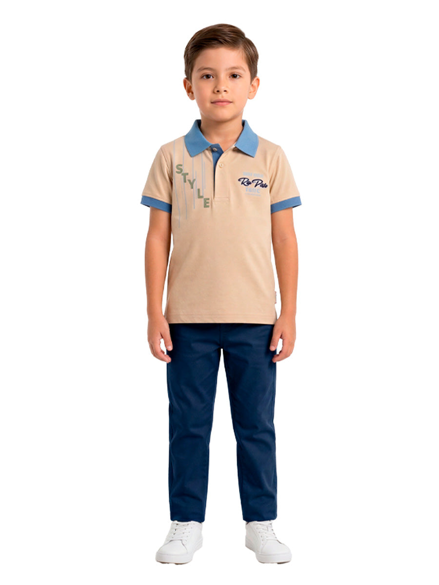 Polo Manga Corta Style para niños – color Beige, detalle 1