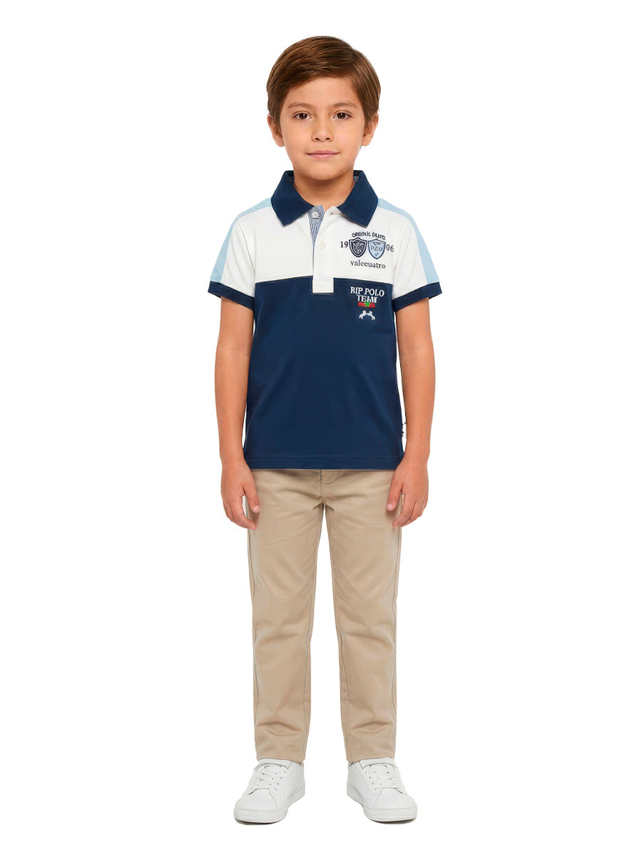 Polo Manga Corta Valecuatro para niños – color Celeste, detalle 1