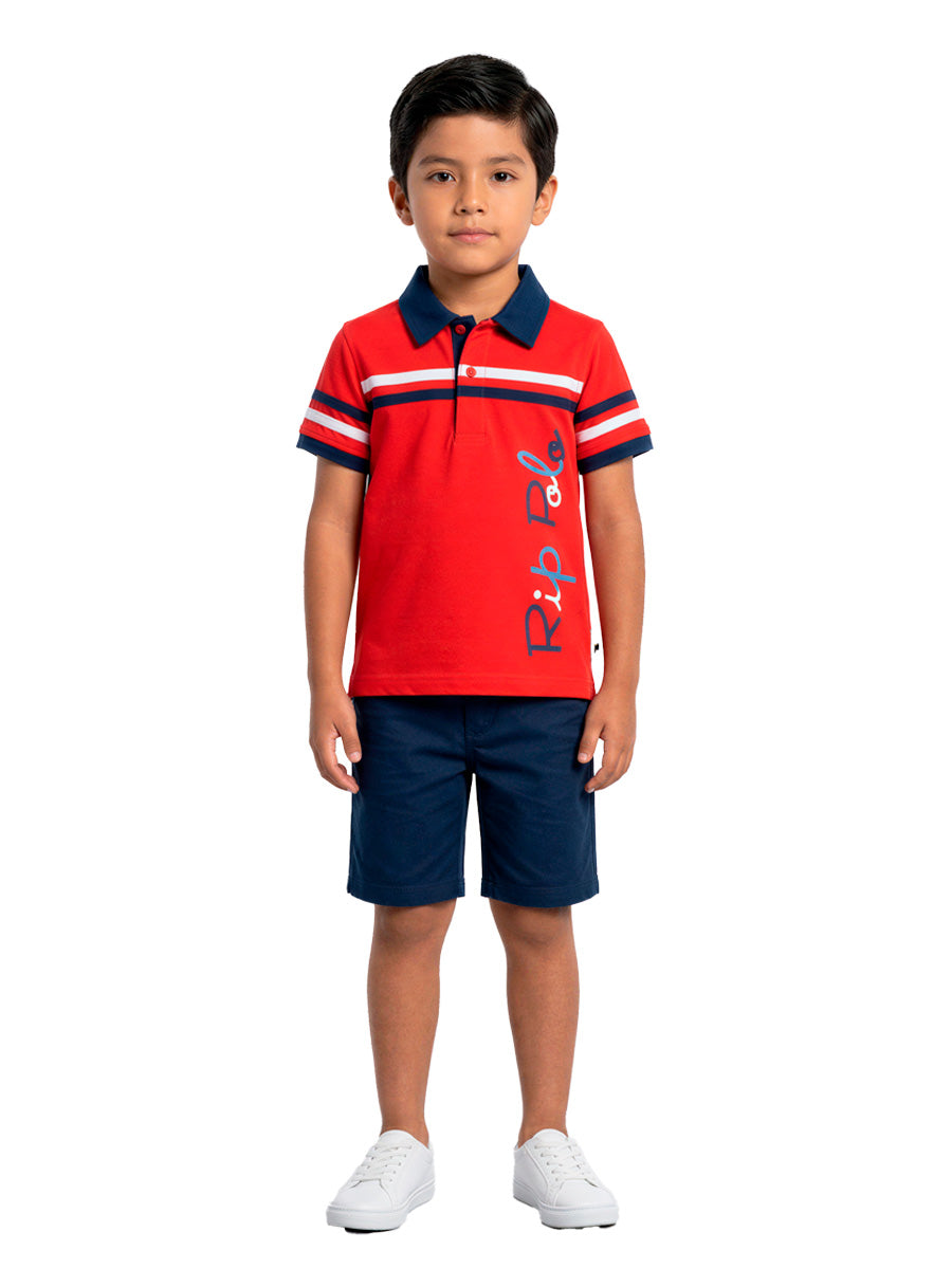 Polo Manga Corta Rip Polo para niños – color Rojo, detalle 1